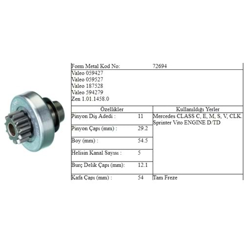 M.DİŞLİ 11 DİŞ MERCEDES SPRİNTER VITO C CLASS