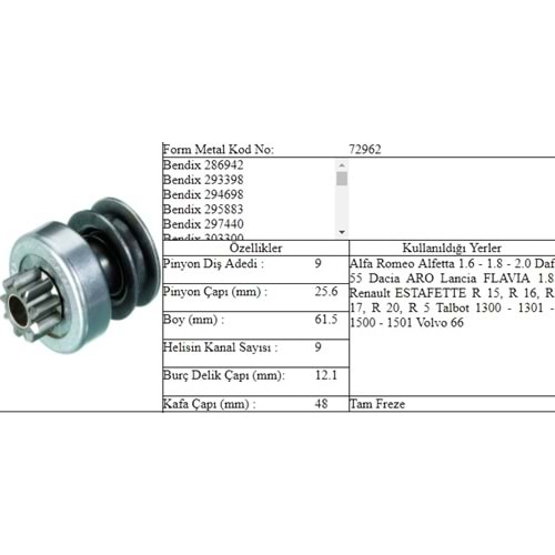 M.DİŞLİ 9 DİŞ RENAULT ALFA ROMEO V325