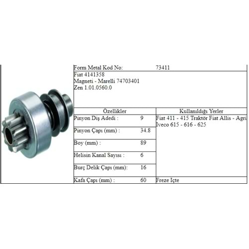 M.DİŞLİ 9 DİŞ FIAT 411 415 İNCE FREZE