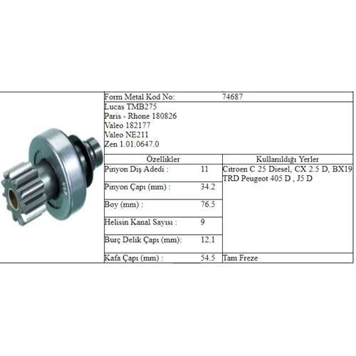M.DİŞLİ 11 DİŞ CITROEN PEUGEOT V211
