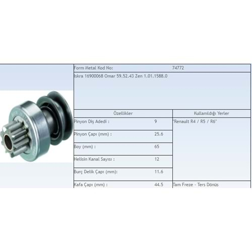 MARŞ DİŞ. RENAULT R4-R5-R6 TAM FREZE 9-12