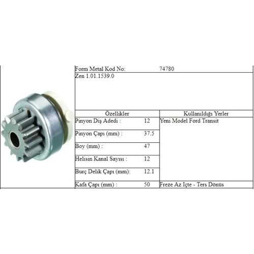 M.DİŞLİ 12 DİŞ V 184 RANGER TERS FREZE