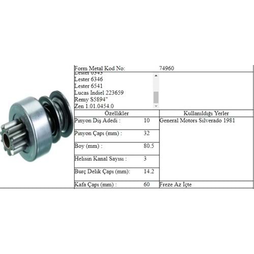 M.DİŞLİ 10 DİŞ GENERAL MOTORS