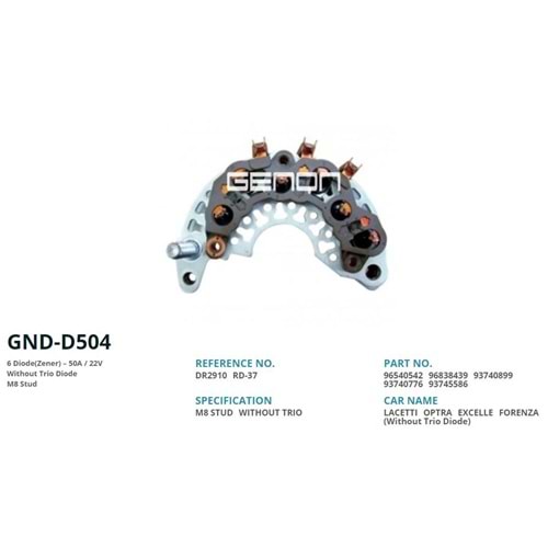 DIOT TAB. CHEVROLET LACETTI (12V 85AMP ALT.) (GNR-