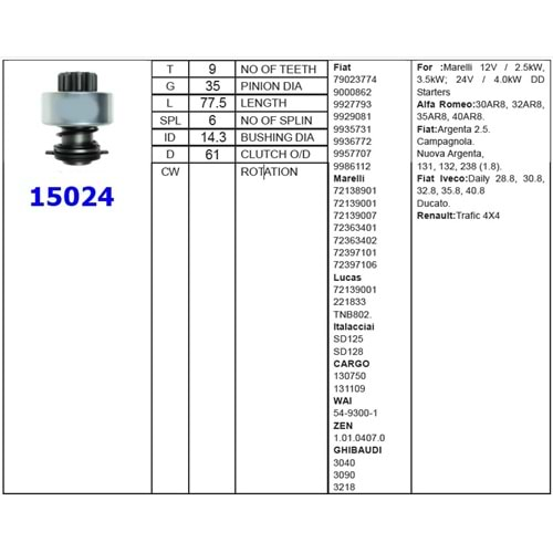 M.DİŞLİSİ 9 DİŞ FIAT 50NC - 35NC