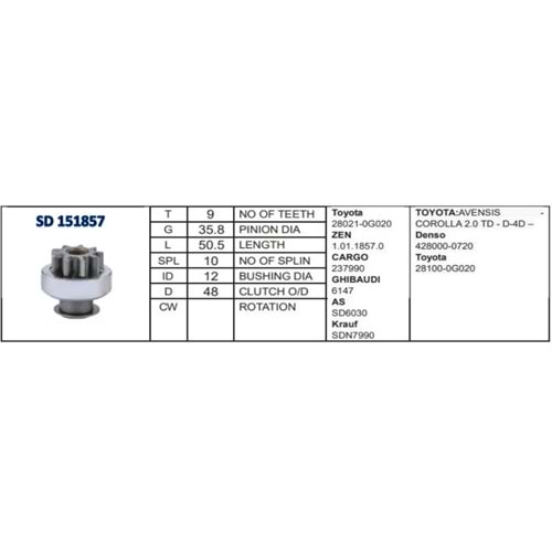 M.DİŞLİSİ 9 DİŞ TOYOTA AVENS.COROLLA D4D CW