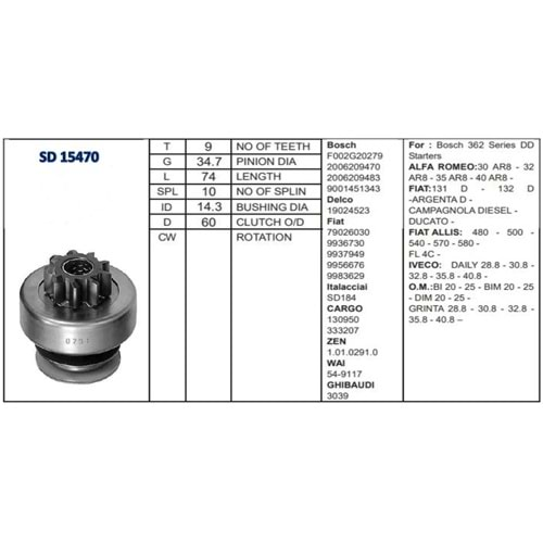 M.DİŞLİSİ 9 DİŞ IVECO Y.M.50NC