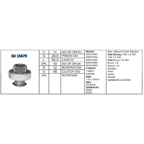 M.DİŞLİSİ 11 DİŞ FIAT DOBLO / MAREA / BRAVO / PALI