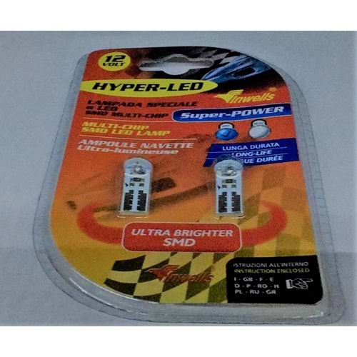 12V LED T10 5W 4 LEDLİ BÜYÜK DİPSİZ(BEYAZ) SET