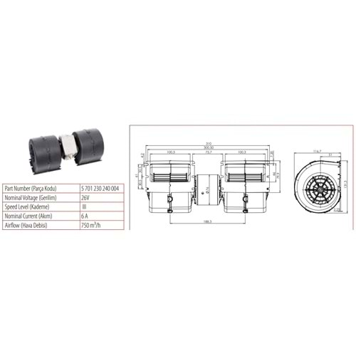 24V Y.M.KÜÇ. ÇİFT BLWÜNITE 750 M3/H DIRE 71230005