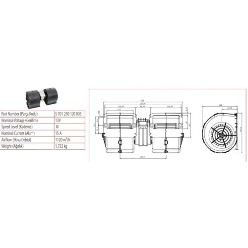 24V Y.M. ÇİFT BLW.335-1120 M3/D ÜÇ DEVİR 72240005