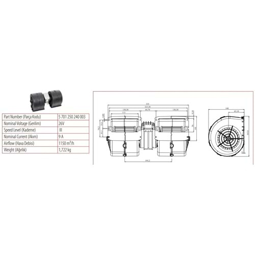 24V Y.M.ÇİFTLİ BLW.335-1120 M3/D ÜÇ DEVIR 72240006