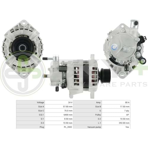 ALTERNATÖR 24V 80A BOSCH TİP İSUZU NPR NQR NOVO CİTY VAKUMLU YENİ MODEL F000BV0807 F000BV0815