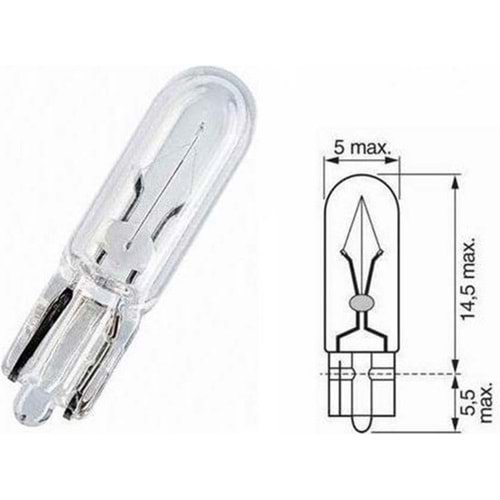 12V 1.2W KUCUK DIPSIZ GOSTERGE AMPULU T5