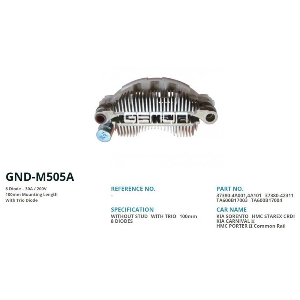 ALT. DIOT TABLASI KIA SORENTO / HYUNDAI STAREX CRDI 100mm (8 DIOT)