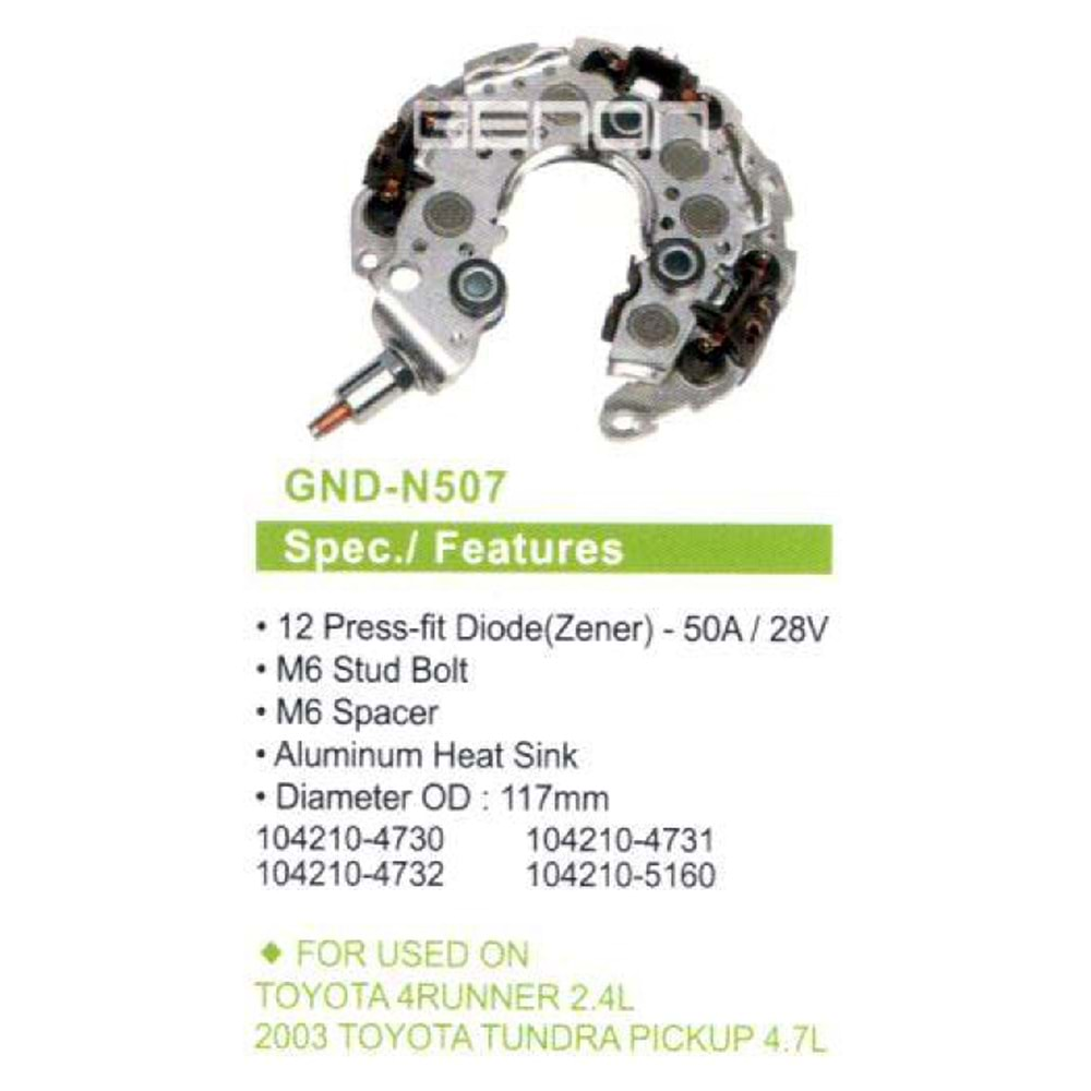 ALTERNATOR DIOT TABLASI TOYOTA 4RUNNER 2.4L - 2003 TOYOTA TUNDRA PICKUP 4.7L 117MM (12 DIOT) M6