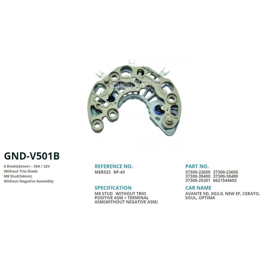 ALTERNATOR DIOT TABLASI IKAZLI VALEO KOREA SERI ALTERNATOR ICIN HYUNDAI ACCENT YENI MODEL 34mm (6 DIOT) M8