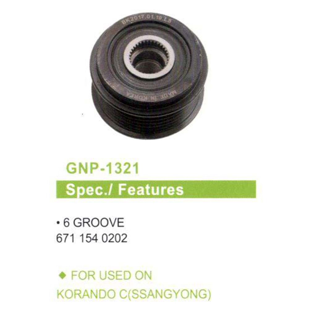 ALTERNATOR KASNAK SSANGYONG ACTYON - REXTON - RODIUS - KORANDO 6 KANAL