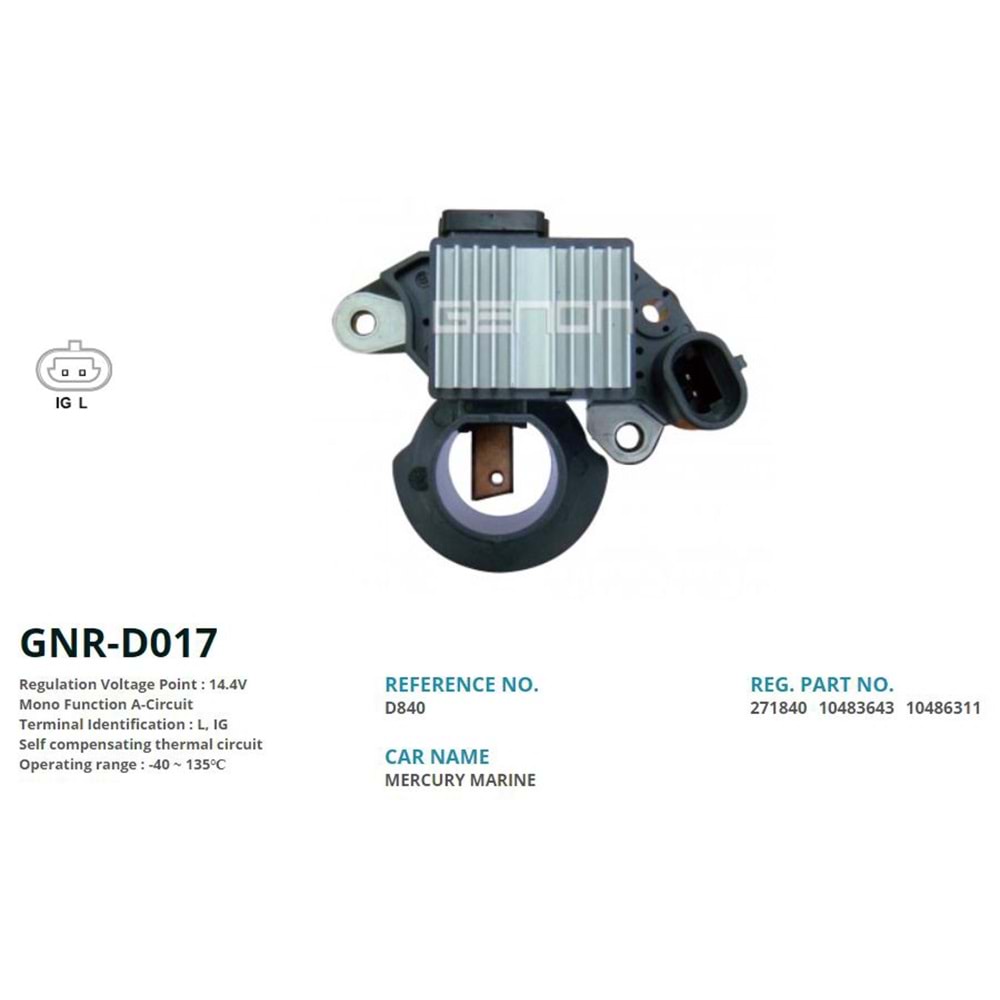 ALTERNATOR KONJEKTOR 12V MERCURY MARINE (L, IG)