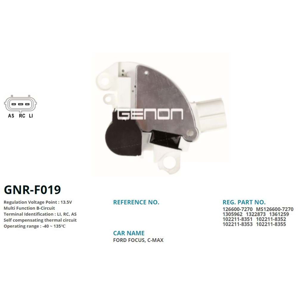 ALTERNATOR KONJEKTOR 12V FORD FOCUS - C-MAX - FIESTA - FUSION (LI, RC, AS)