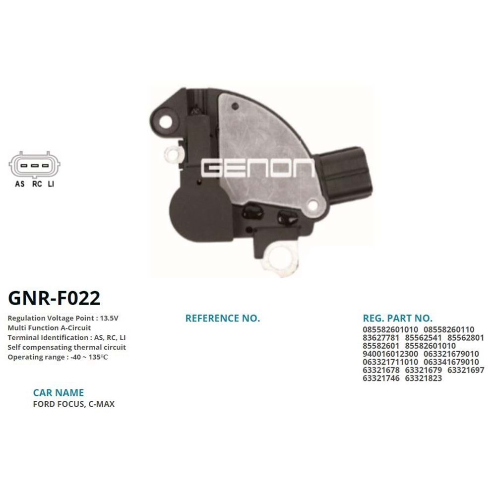 ALTERNATOR KONJEKTOR 12V FORD FOCUS - FIESTA - C-MAX - FUSION (AS, RC, LI)