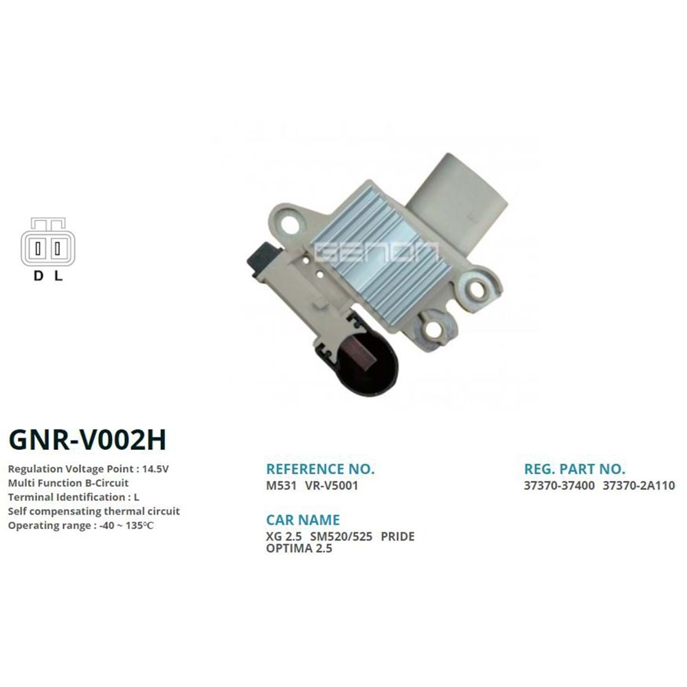 ALTERNATOR KONJEKTOR 12V KOREA HYUNDAI SANTA-FE / SONATA 110 AMP 2 FIS (GNR-V002A UYUMLU) (L)