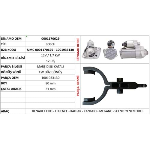 MARS DISLI CATALI (ORIJINAL) RENAULT CLIO - FLUENCE - KADJAR - KANGOO - MEGANE - SCENIC YENI MODEL (BOY: 80MM - CATAL