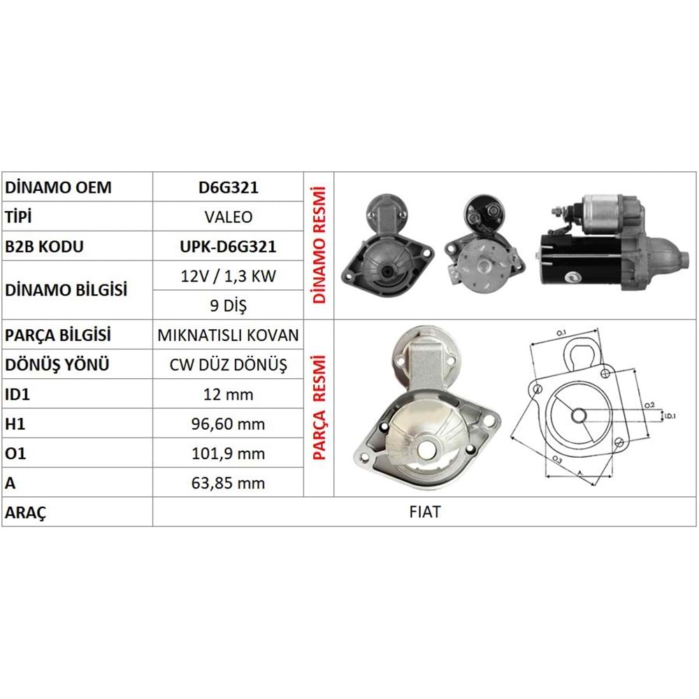 MARS PINYON KAPAGI (ORIJINAL) FIAT 1.3 MULTIJET / LANCIA 1.3 CDTI / OPEL 1.3 CDTI (D6G321 - UMM-3220 - ASR-S1001)