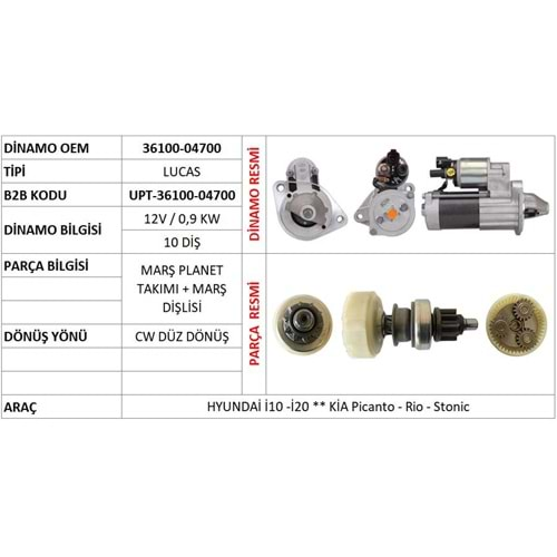 MARS PLANET TAKIMI (ORIJINAL) PLANET TAKIMI + MARS DISLISI / 10 DIS (CW) HYUNDAI I10 - I20 1.2 / KIA PICANTO - RIO - ST