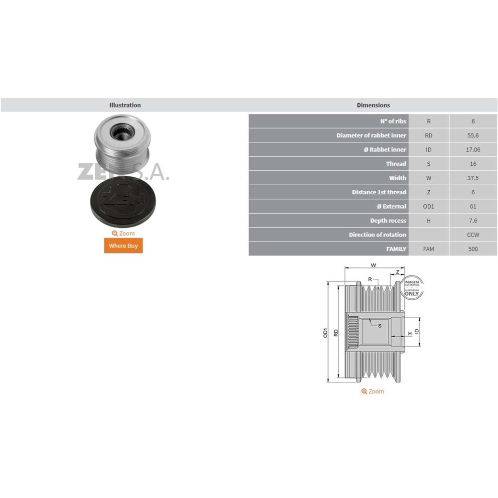 ALTERNATOR KASNAK VOLVO C70 - S60 - S70 - V70 - XC70 - XC90 2.0T - 2.4T - 2.5T (6 KANAL CCW)