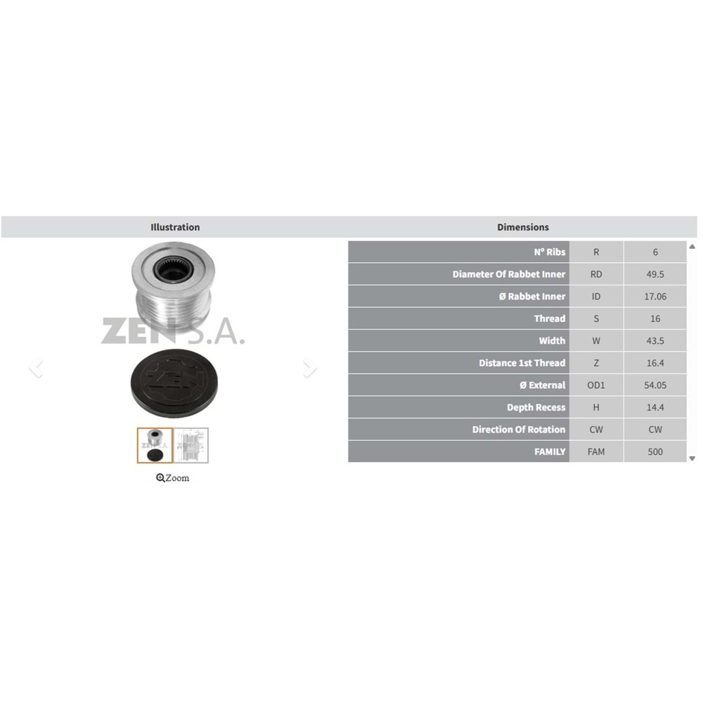 ALT. KASNAK CITROEN C3 1.4 - C4 - C5 1.6 / PEUGEOT 207 - 3008 - 5008 1.6 / MINI COOPER 1.6 / RENAULT TALISMAN 2.