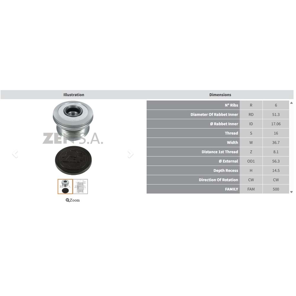 ALTERNATOR KASNAK FORD C MAX - KUGA - MONDEO - FOCUS 1.6 ECOBOOST / VOLVO S60 - S80 - V40 - V60 1.6 (6 KANAL)