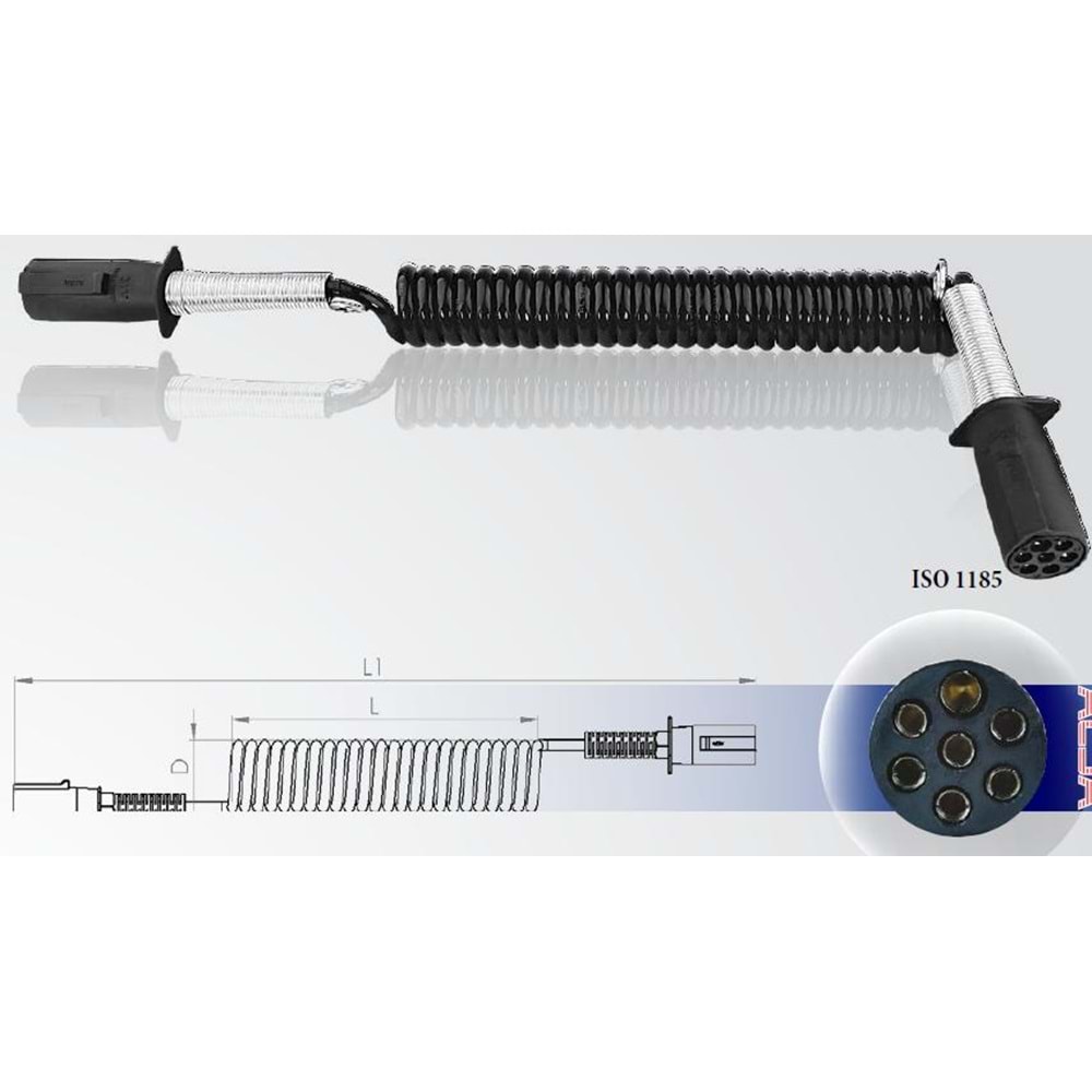 24V KABLOLU PLASTIK ROMORK FISI N TIP CELIK YAY KORUMALI 3.00 MT.