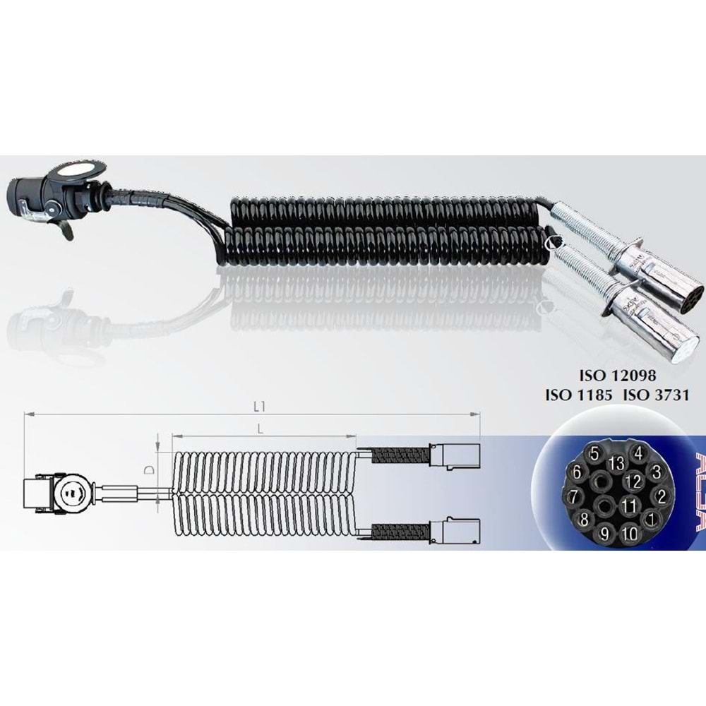 ADAPTOR CIFTLI KABLO METAL FISLI CELIK YAY KORUMALI 15 GIRISLI 13 BAGLANTILI FIS 3.50 MT.