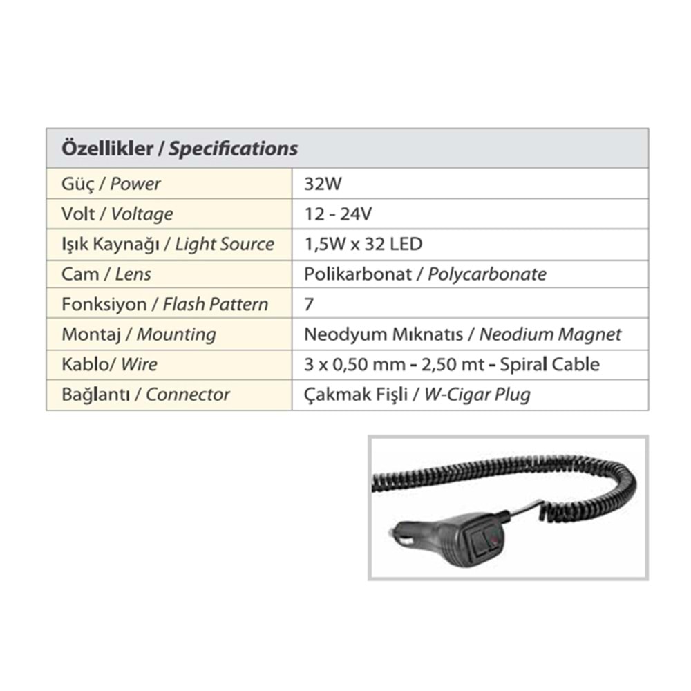 TRAFIK IKAZ LAMBASI LED MAVI KOMPLE RENKLI