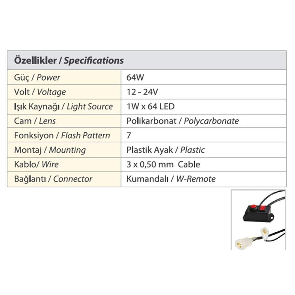 TRAFIK IKAZ LAMBASI LED MAVI KOMPLE RENKLI