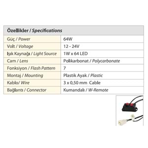 TRAFIK IKAZ LAMBASI LED SARI-MAVI KOMPLE RENKLI