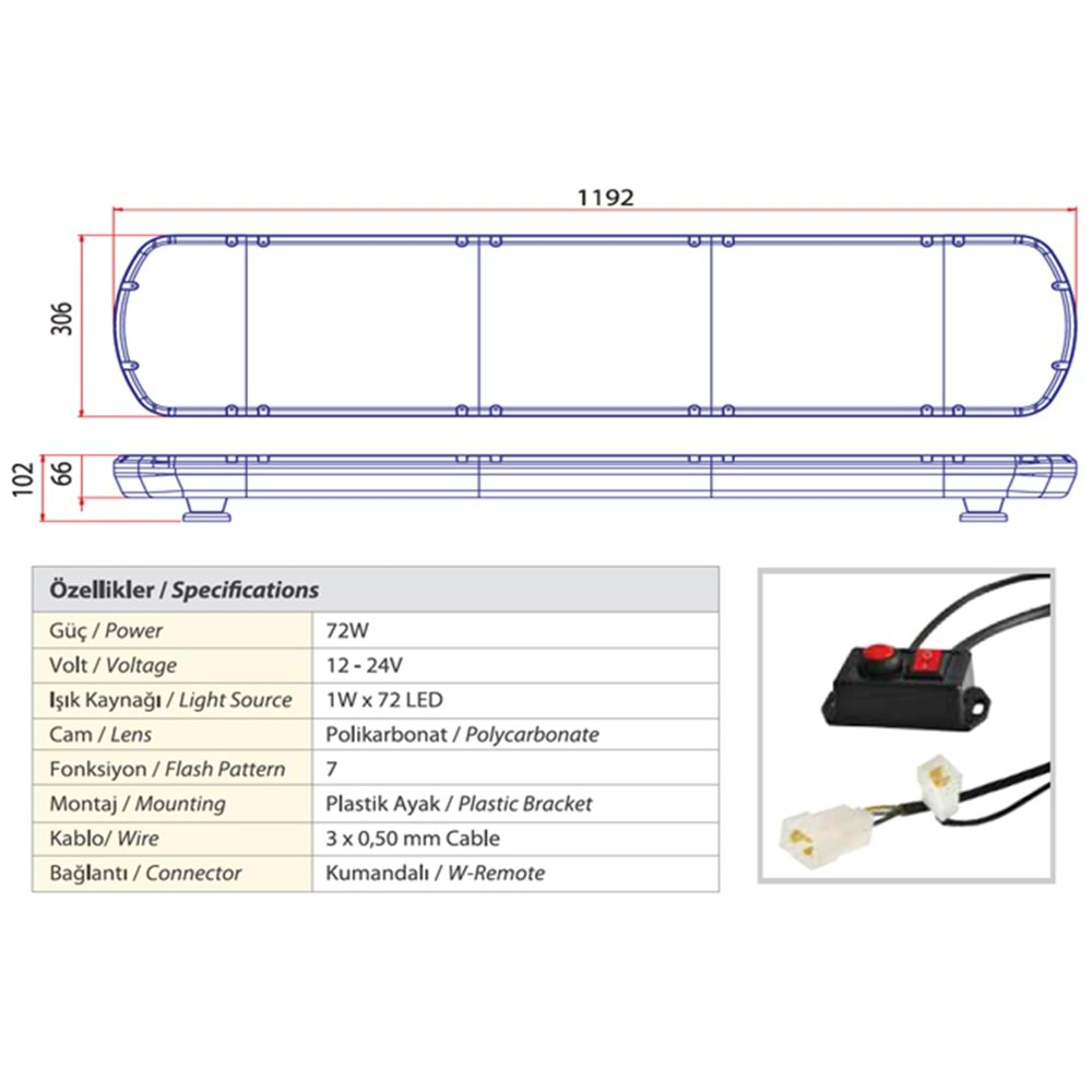 TRAFIK IKAZ LAMBASI LED SARI KOMPLE RENKLI 119 CM