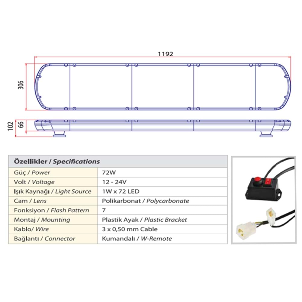 TRAFIK IKAZ LAMBASI LED MAVI 119 CM
