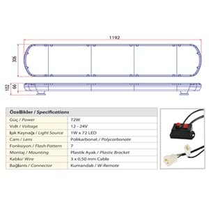 TRAFIK IKAZ LAMBASI LED MAVI 119 CM