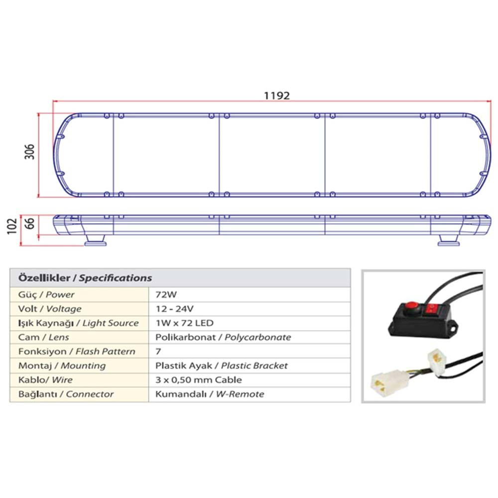 TRAFIK IKAZ LAMBASI LED SARI-KIRMIZI 119 CM