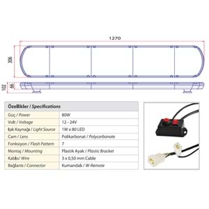 TRAFIK IKAZ LAMBASI LED MAVI KOMPLE RENKLI 127 CM