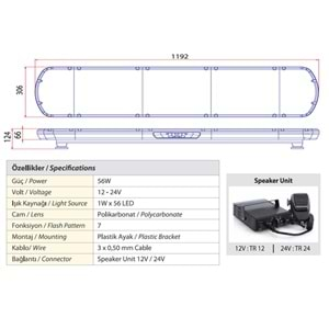 TRAFIK IKAZ LAMBASI LED MAVI HOPARLORLU 119 CM