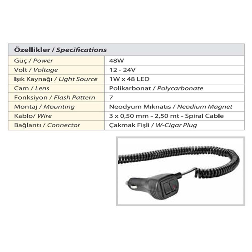 TRAFIK IKAZ LAMBASI LED MAVI-KIRMIZI KOMPLE SEFFAF