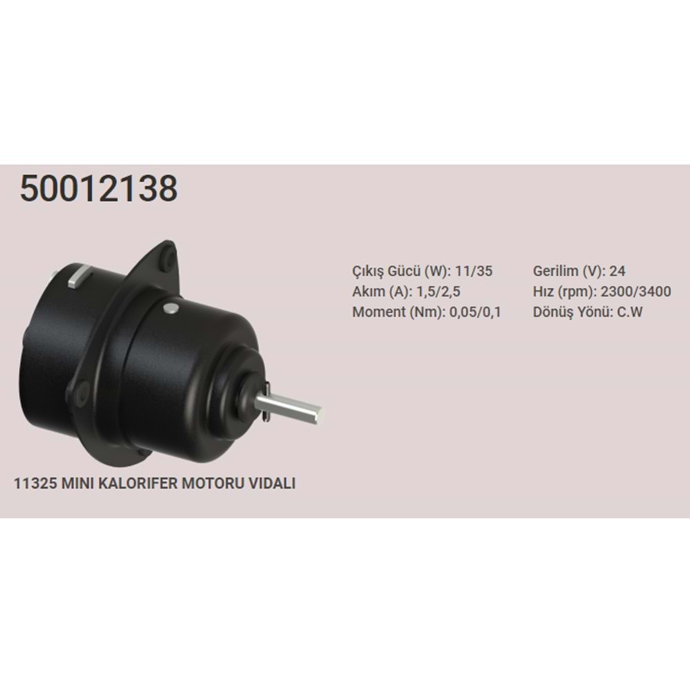 KALORIFER MOTORU VIDALI MIL KOLTUKALTI ON OTOMAR 24V