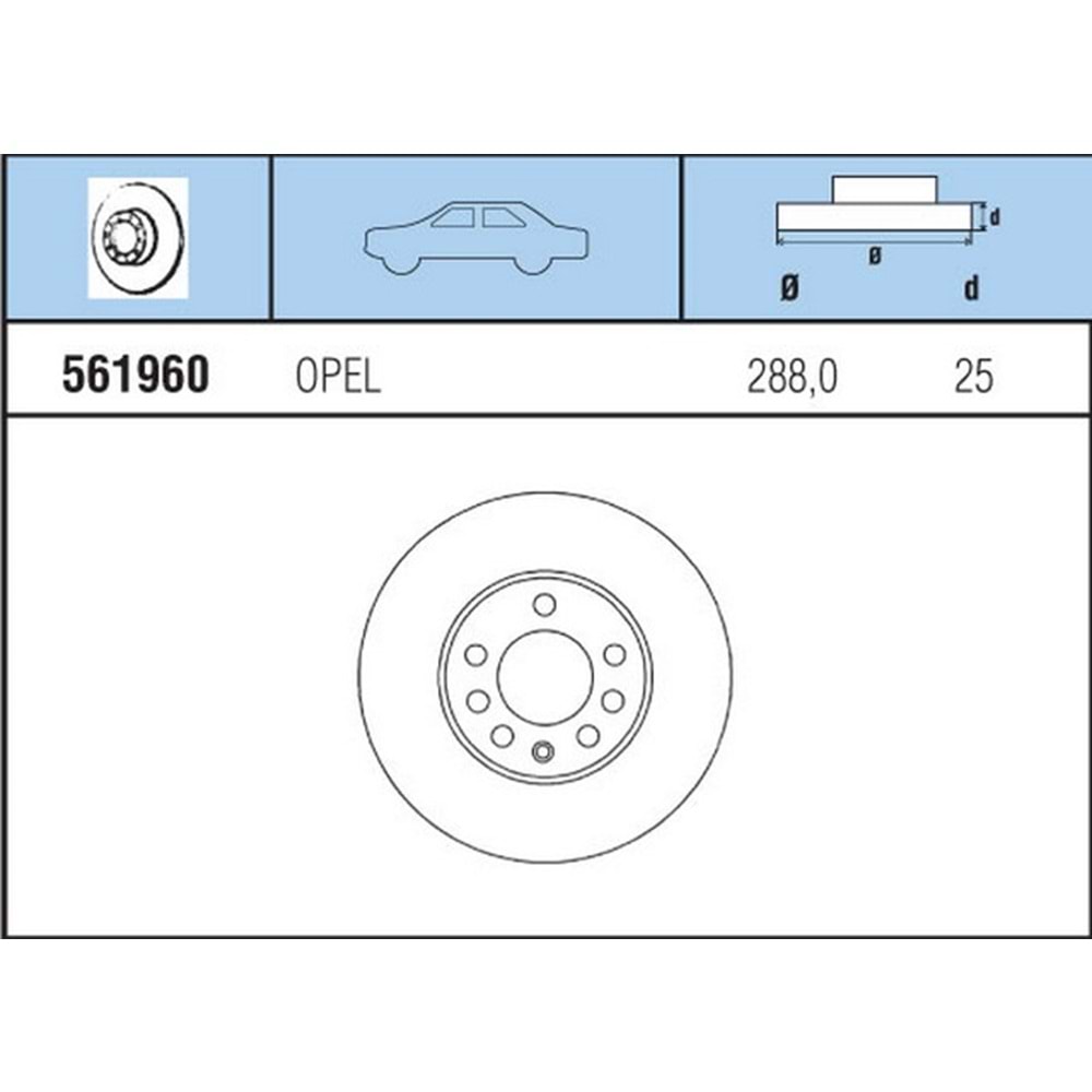 FREN DISKI ON HAVALI TK OPEL CalIbra 2.0T, 2,5 V6 92>96 Vectra B 2.0I, 2,5I, 2,5I V6 95>