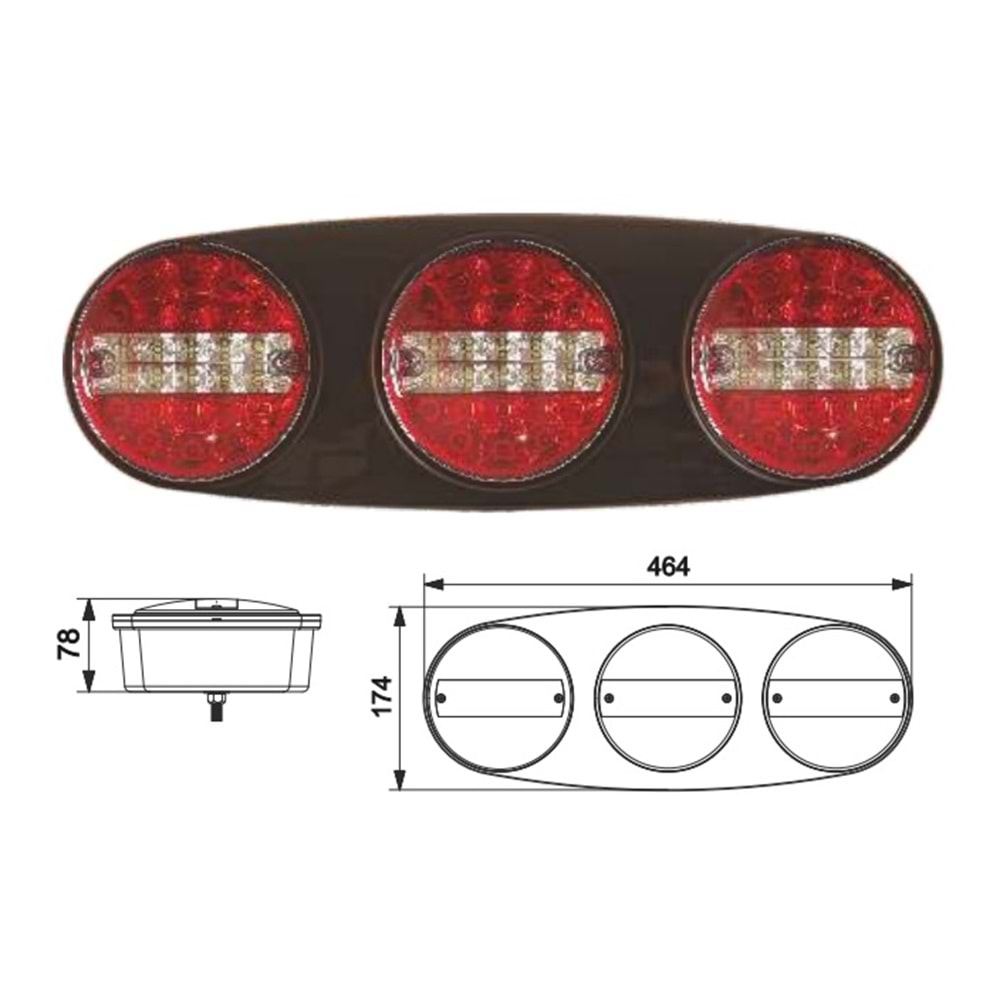 TRİO LED STOP LAMBASI SARI - KIRMIZI - BEYAZ 4 FONKSİYONLU 12V