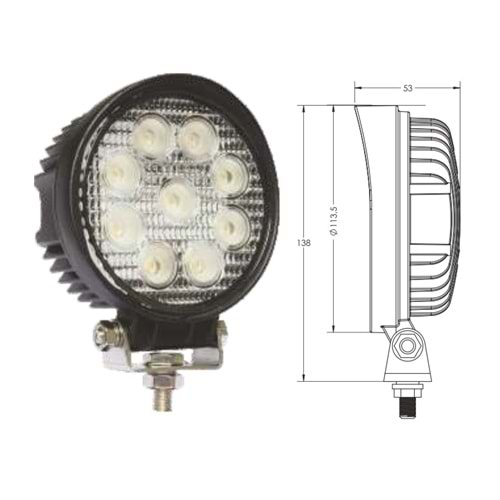 9 LED YUVARLAK CALISMA LAMBASI (12V-36V)