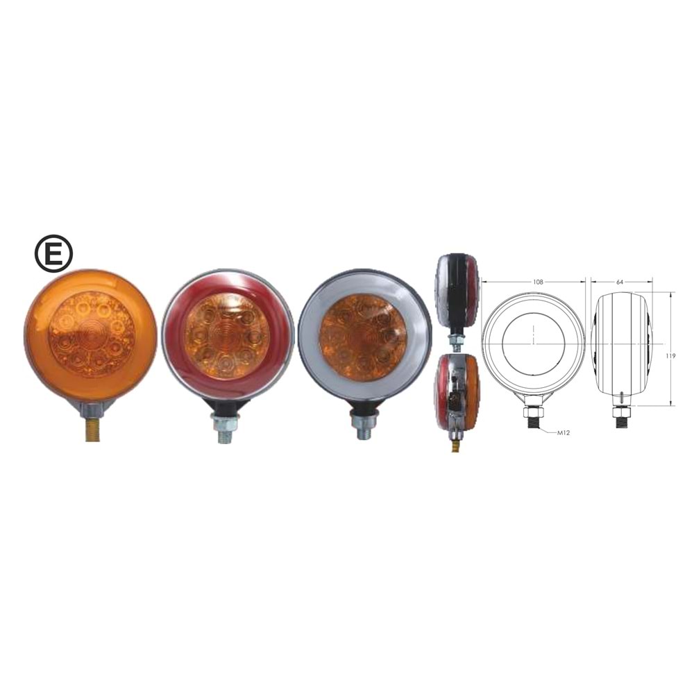 NEON LED KÜPE LAMBA SARI - KIRMIZI KROM GÖVDELİ