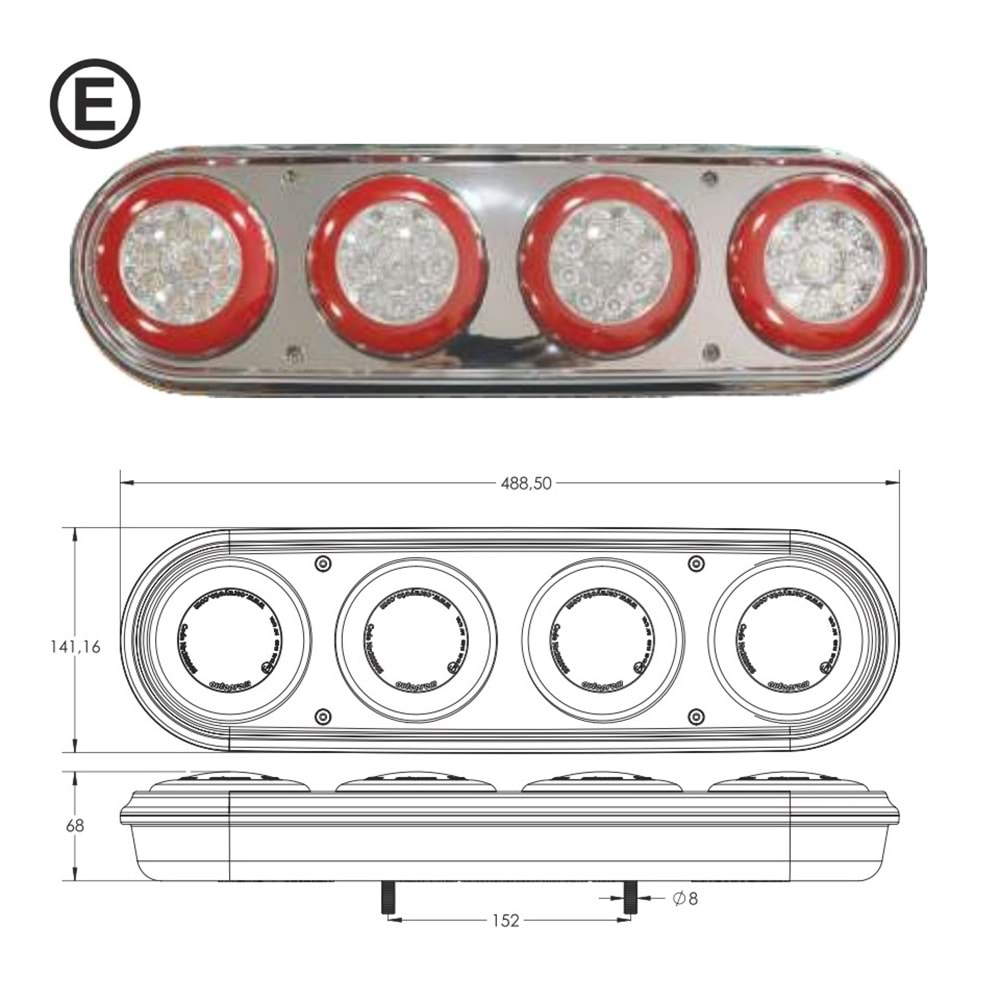 QUATTRO NEON LED STOP LAMBASI KROM GÖVDELİ 12V